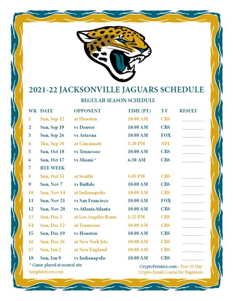 Jacksonville Jaguars 2021 Regular Season NFL Schedule .